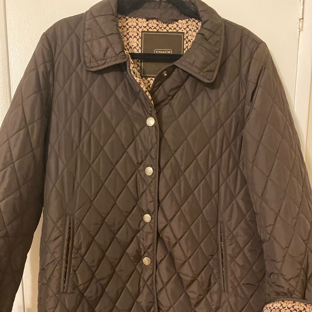 Coach Quilted Brown Diamond-Pattern Bomber Jacket